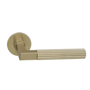 Deurkruk Modul Bauhaus Linear matgoud PVD op dun rond geveerd rozet