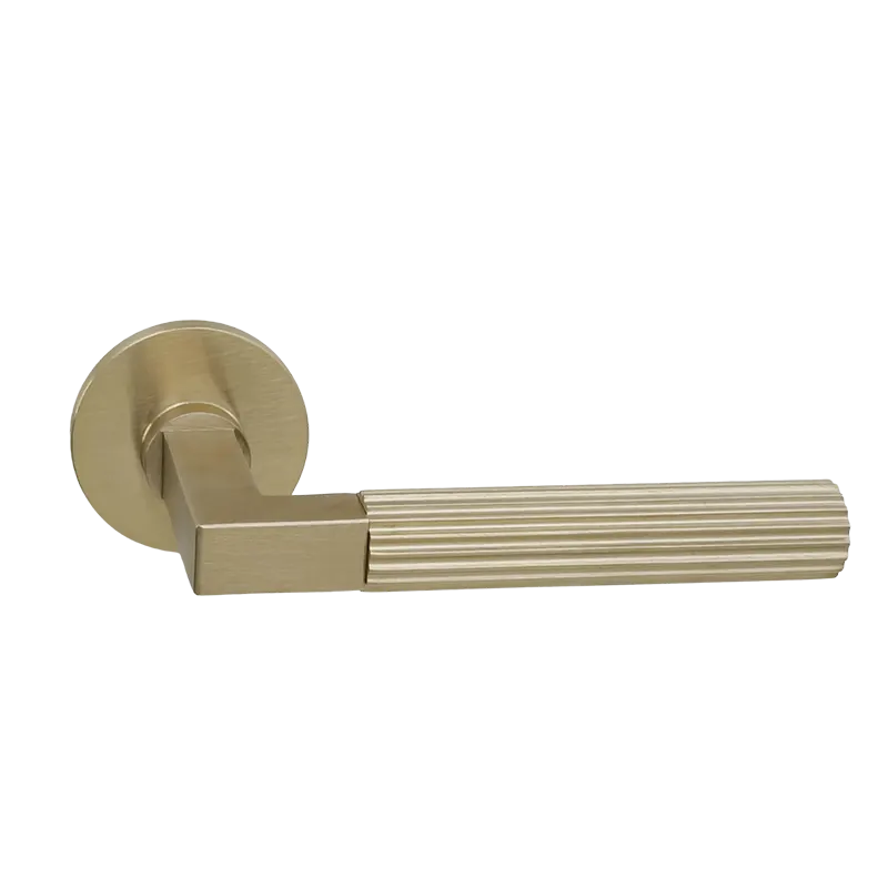 Deurkruk Modul Bauhaus Linear matgoud PVD op dun rond geveerd rozet