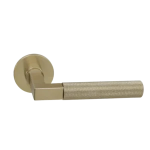 Deurkruk Modul Bauhaus Struktur matgoud PVD op dun rond geveerd rozet