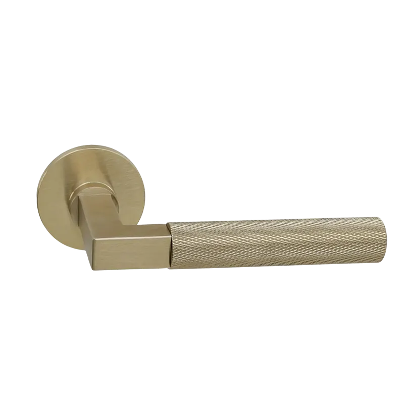 Deurkruk Modul Bauhaus Struktur matgoud PVD op dun rond geveerd rozet