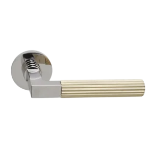 Deurkruk Modul Bauhaus Linear nikkel matgoud PVD op dun rond geveerd rozet