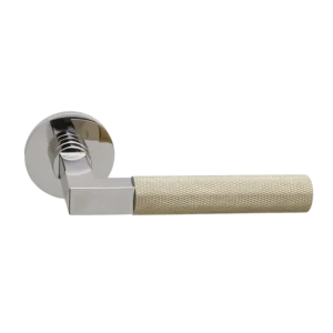 Deurkruk Modul Bauhaus Struktur nikkel matgoud PVD op dun rond geveerd rozet